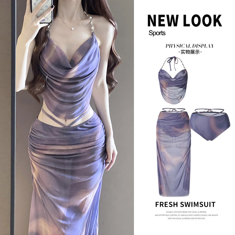 Three-Piece Seaside Vacation Long Skirt Bikini Set