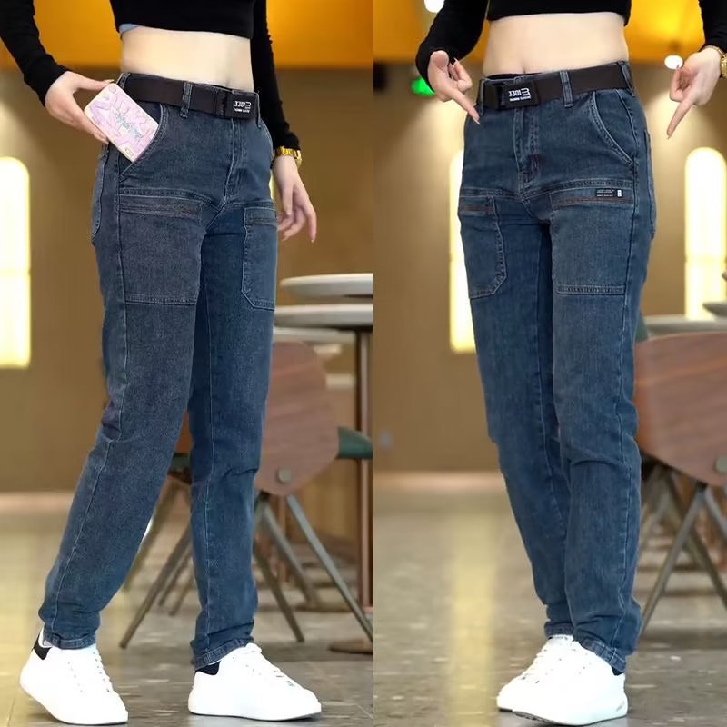 Six-Pocket Straight-Leg Simple Mid-Waist Jeans