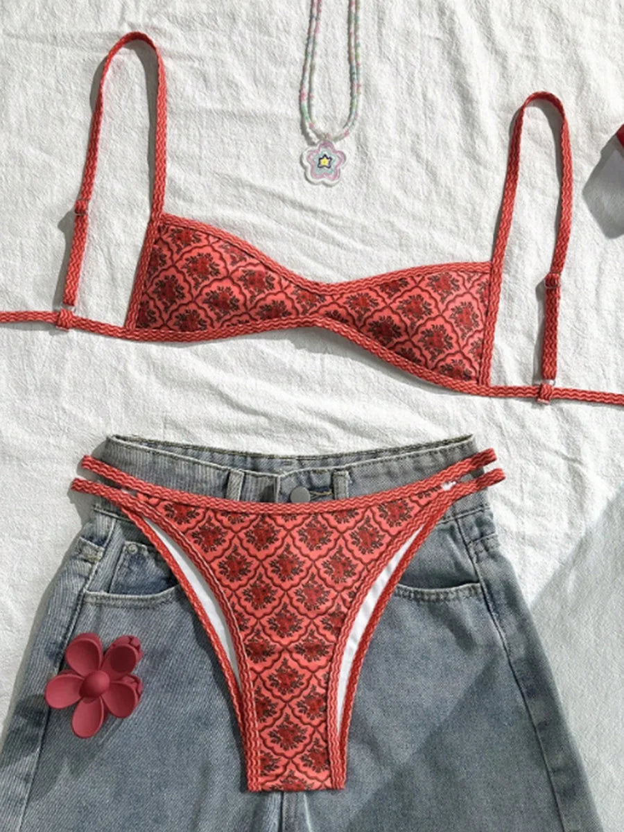 Paunikix Flowers Printed High Leg Cut Bikini
