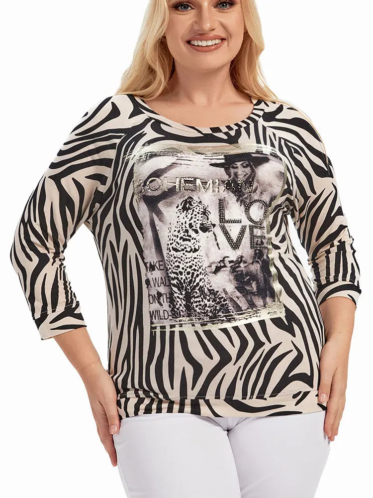 Round Neck Zebra Print Shirt