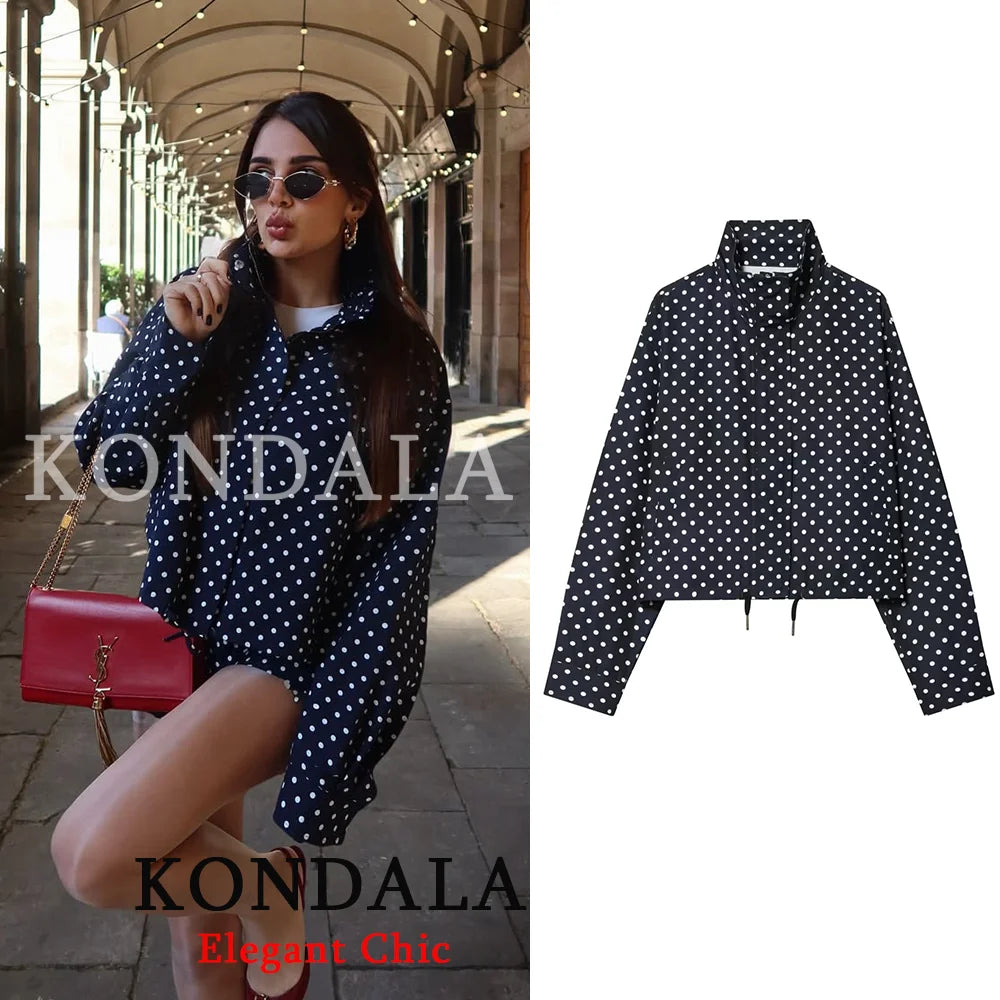 Polka Dot Jacket Stand-up Collar Bubble Yarn Loose Jacket