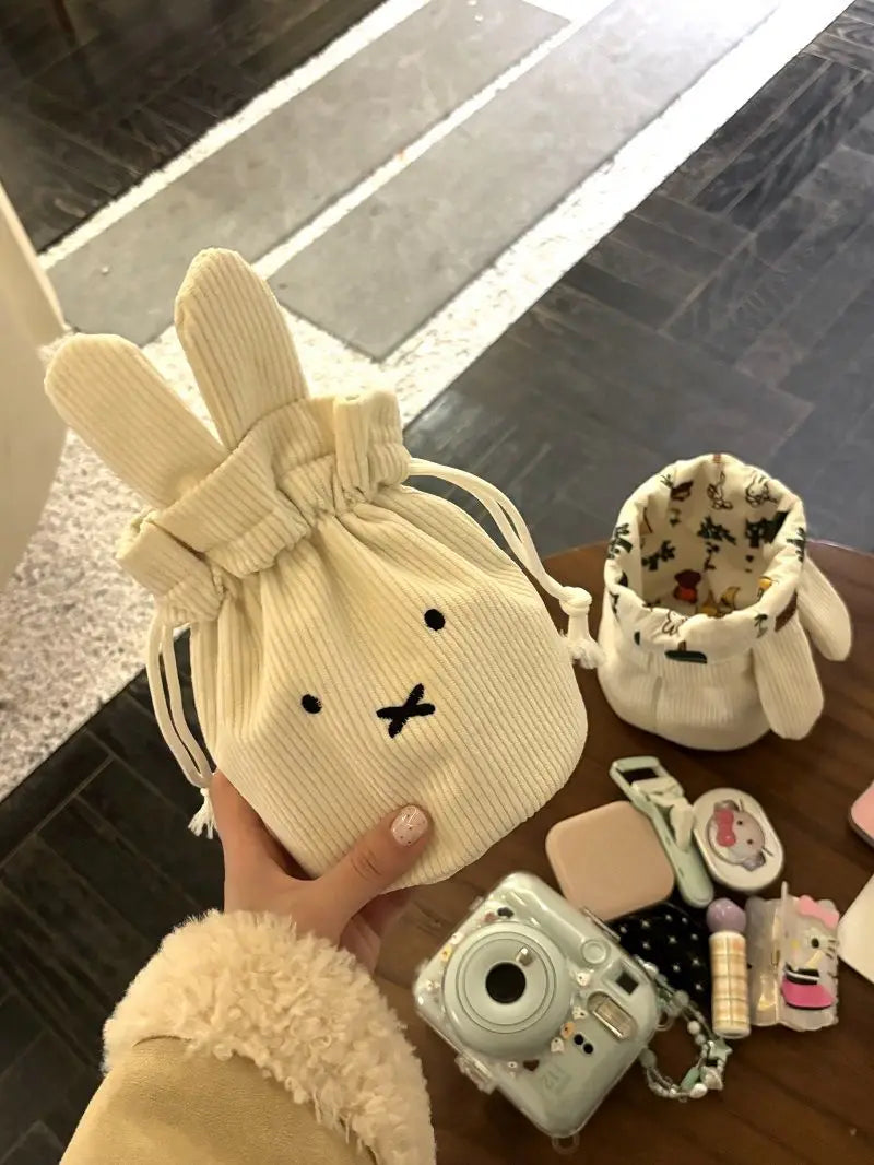 Miffy Kawaii Corduroy Bundle Pocket Cute Portable Large Capacity Storage Bag Makeup Bag Drawstring Handbag Cute Gift Toy