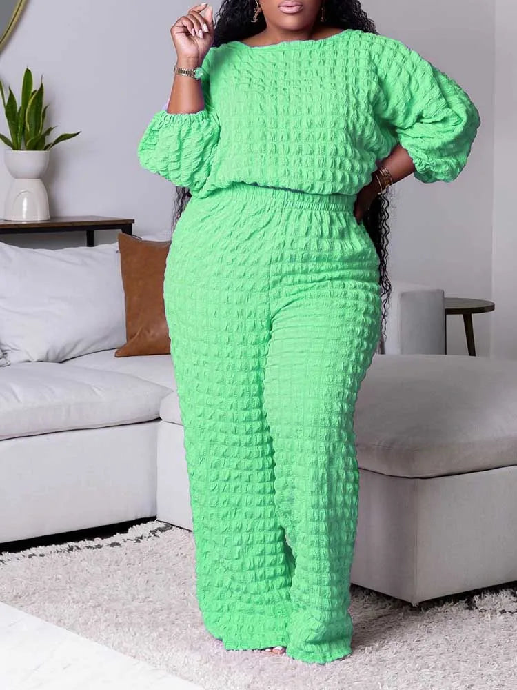 Bubble Waffle Pleated Top and Pants Set