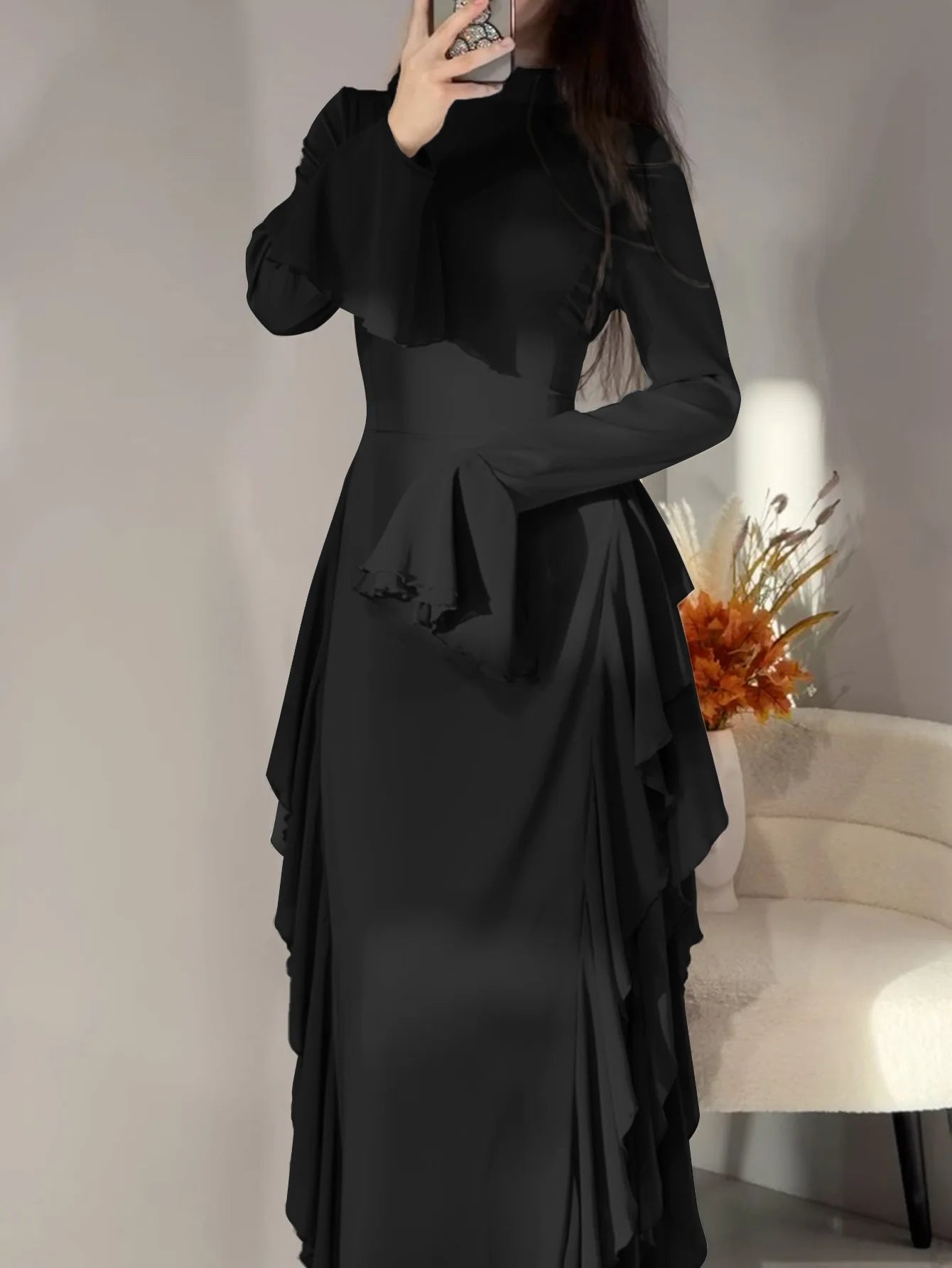 Eid Women Dress Muslim Abaya Ruffle Long Dresses Solid Vestido Largos Party Caftan Jalabiya Ramadan Dubai Kaftan Arab Robe 2025