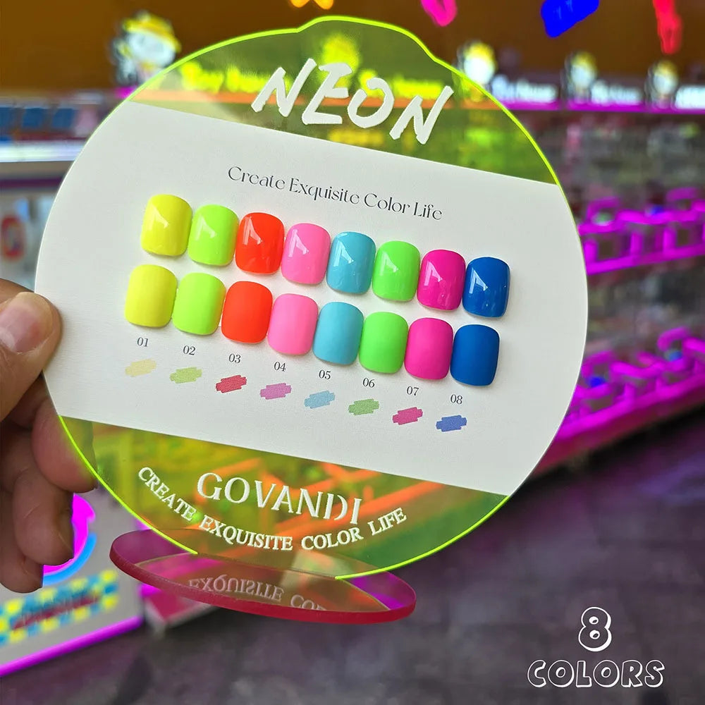 8pcs/set High-end Gel Nail Polish Set With Display Vernish Summer Neon Semi Permanent UV Gel Nail Art Manicure For Nails 15ml