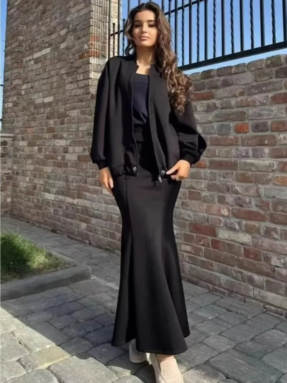 2-Piece Mermaid Maxi Skirt & Zip Jacket Set