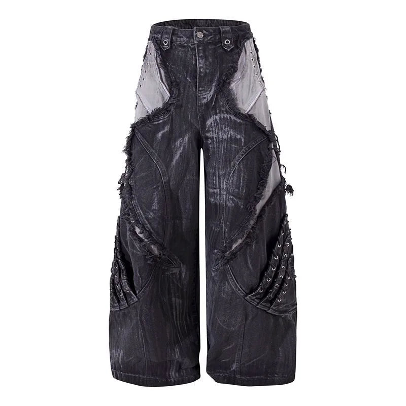 Washed Patchwork Baggy Ripped Jeans