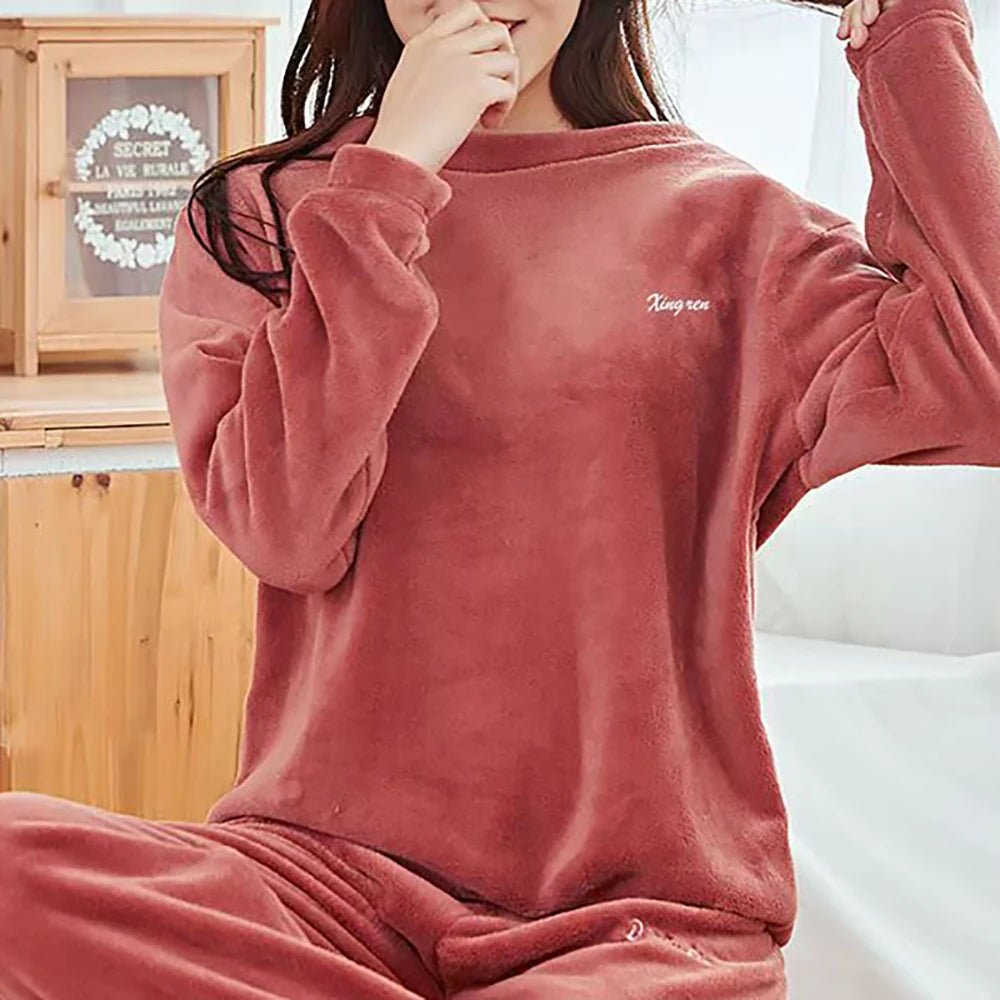 Velvet Pajama Round Neck Set