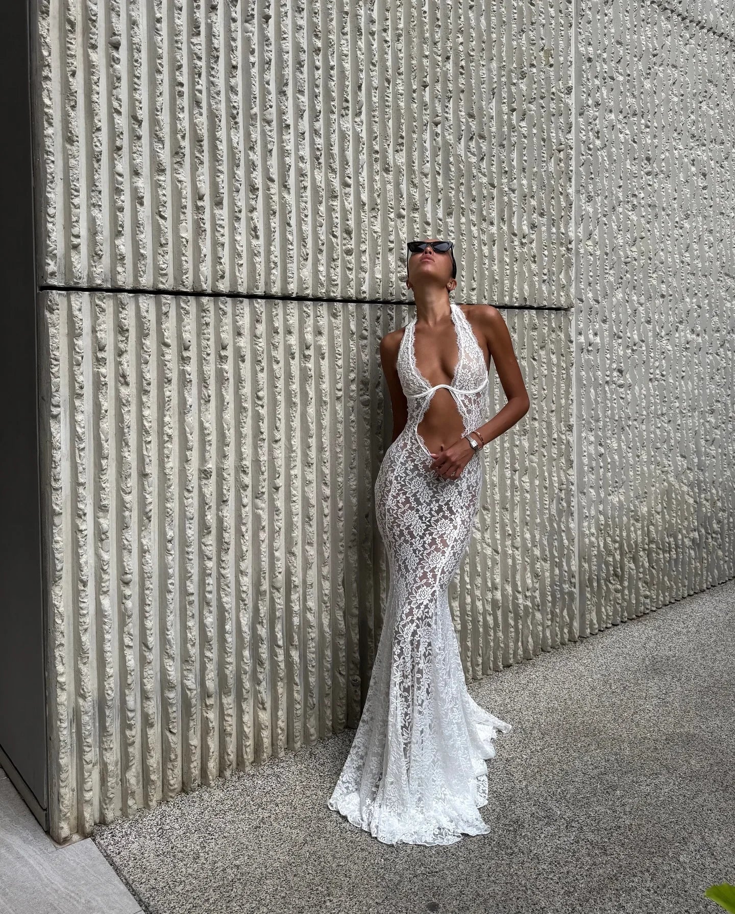 Lace Hollow-Out Halter Dress