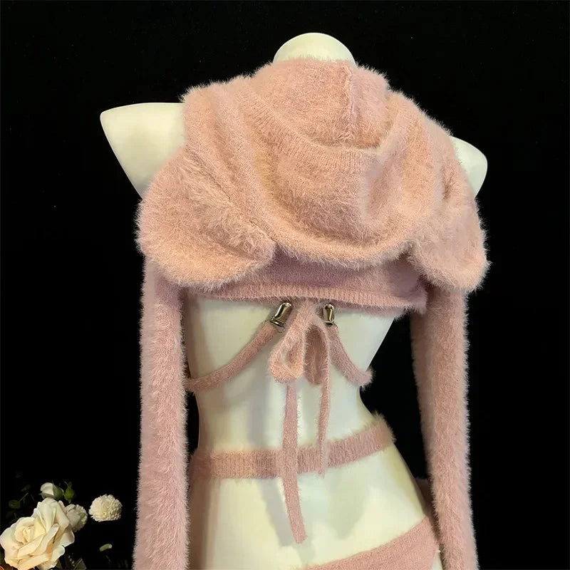 Pink Bear Hooded Sweater Set