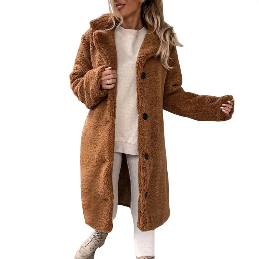 Plush Fleece Lapel Jacket with Buttons