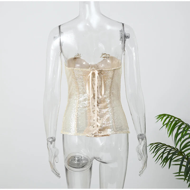Sequin Lace Up Shell Corset