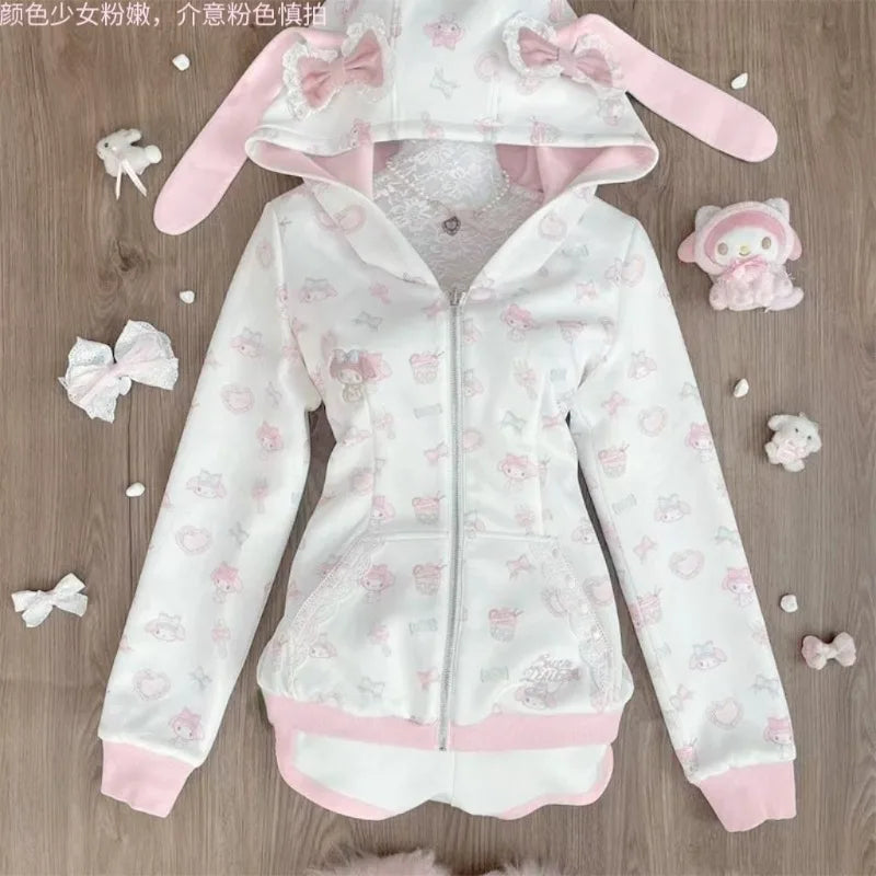 Cartoon Rabbit Print Hoodie