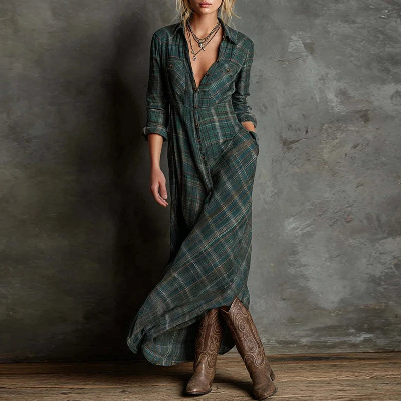 Long Sleeve Plaid Dress