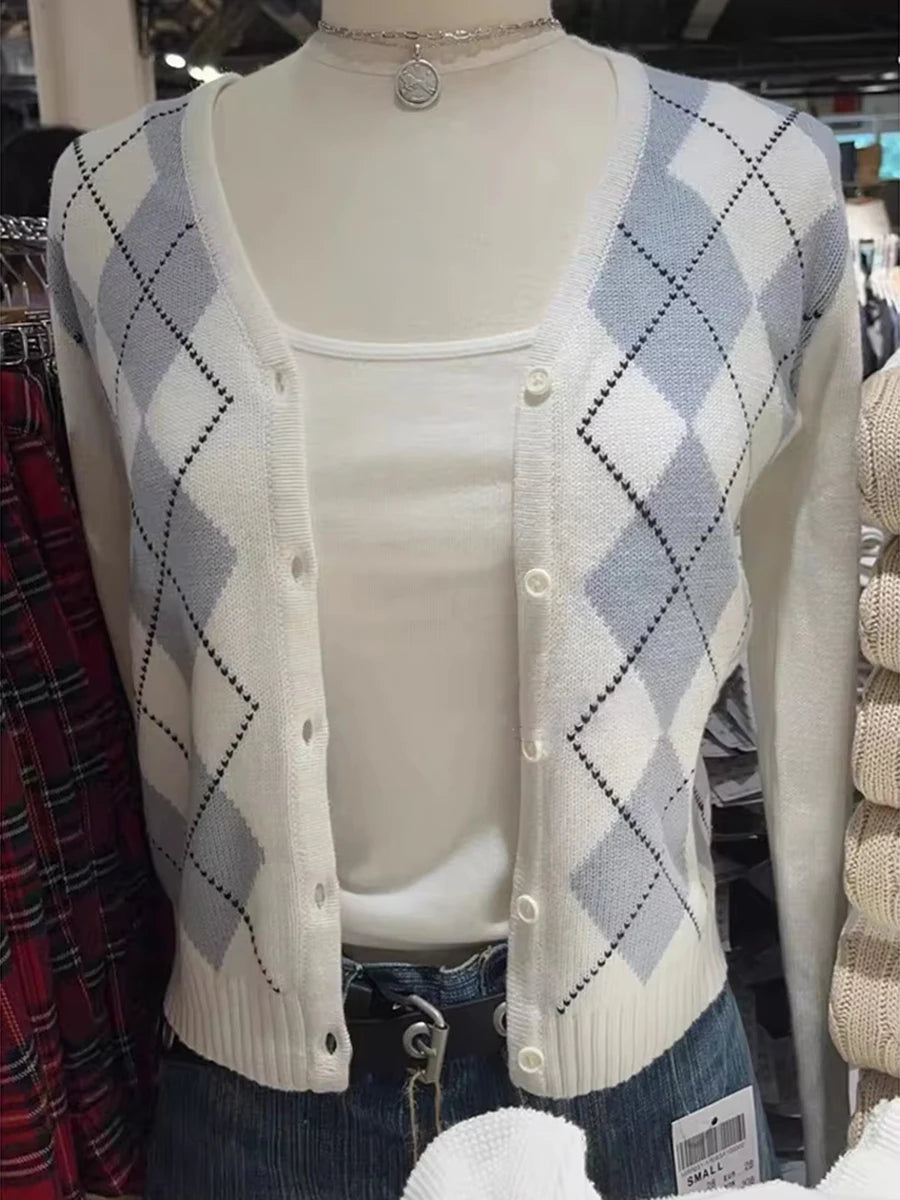 Diamond Jacquard Button Cardigan
