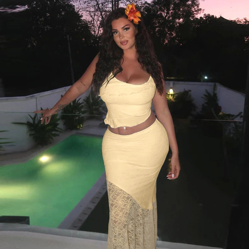 Tuularose Lace Sling Long Skirt Set