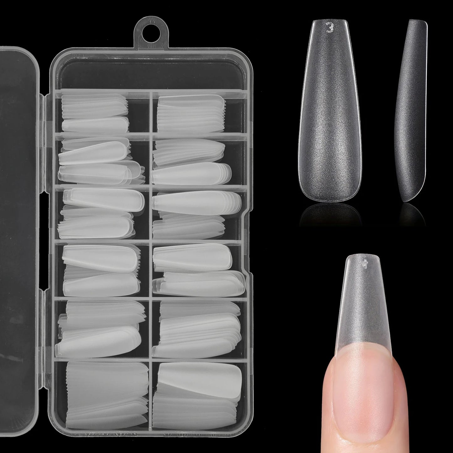 240pcs Long Coffin/Medium Stiletto Fake Nail Tips, Matte Soft Gel X Nail Tips, 12 Sizes Full Cover ABS False Press on Nails Tips