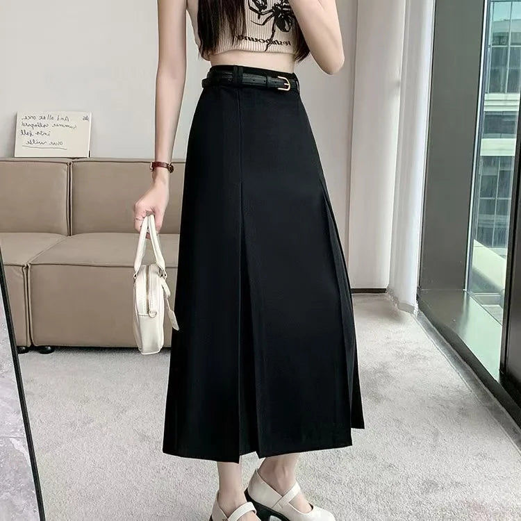 High Waist Elastic A-Line Midi Skirt
