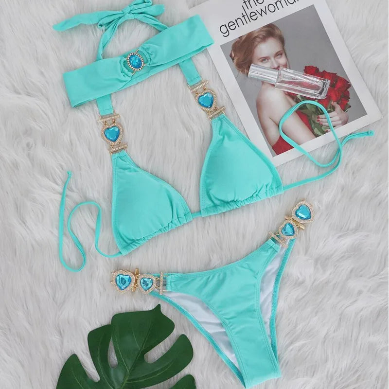 Bikini With Heart Rhinestones