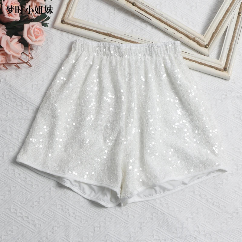 Sequin Elastic Waist A-line Shorts