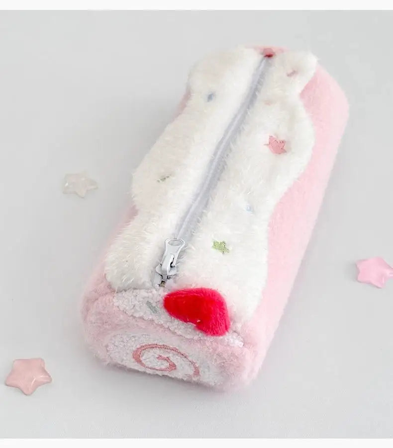 INS Fashion Korean Cream Swiss Roll Plush Pencil Case Student Desktop Storage Stationery Pen Bag Cute Girl Makeup Bag
