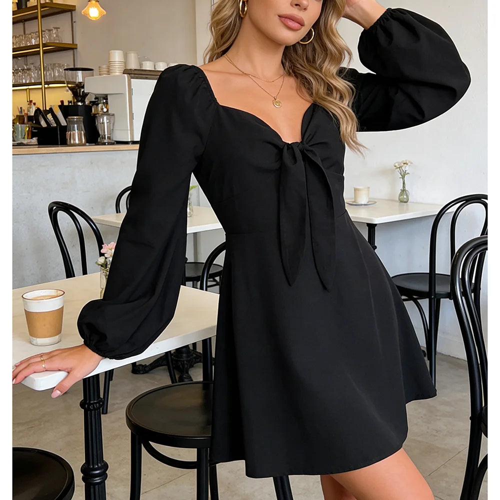 Puff Sleeve Square Neck Mini Dress