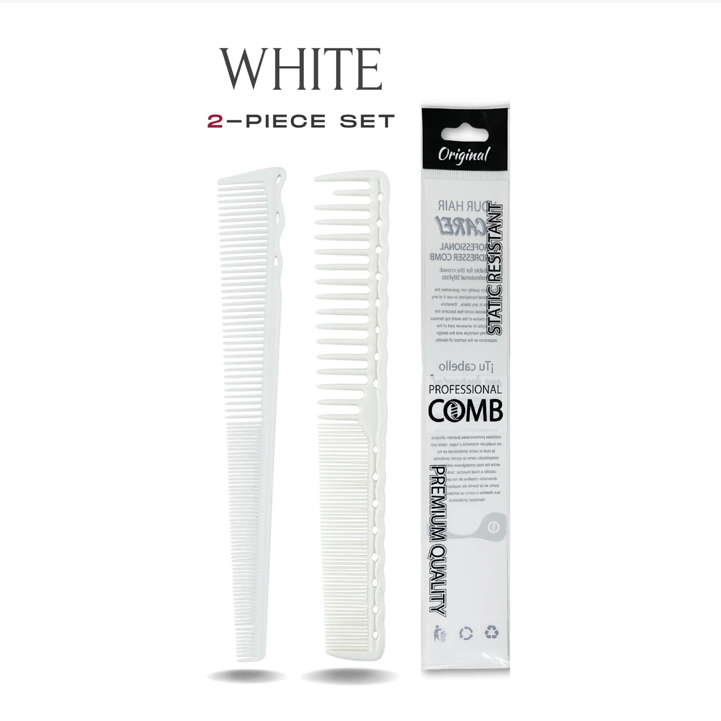 2PCS Set Professional Barbershop Hairdressing Dense Teeth Comb Anti-Static Edge Corner Comb Flat Haircut Styling Trimming Tools
