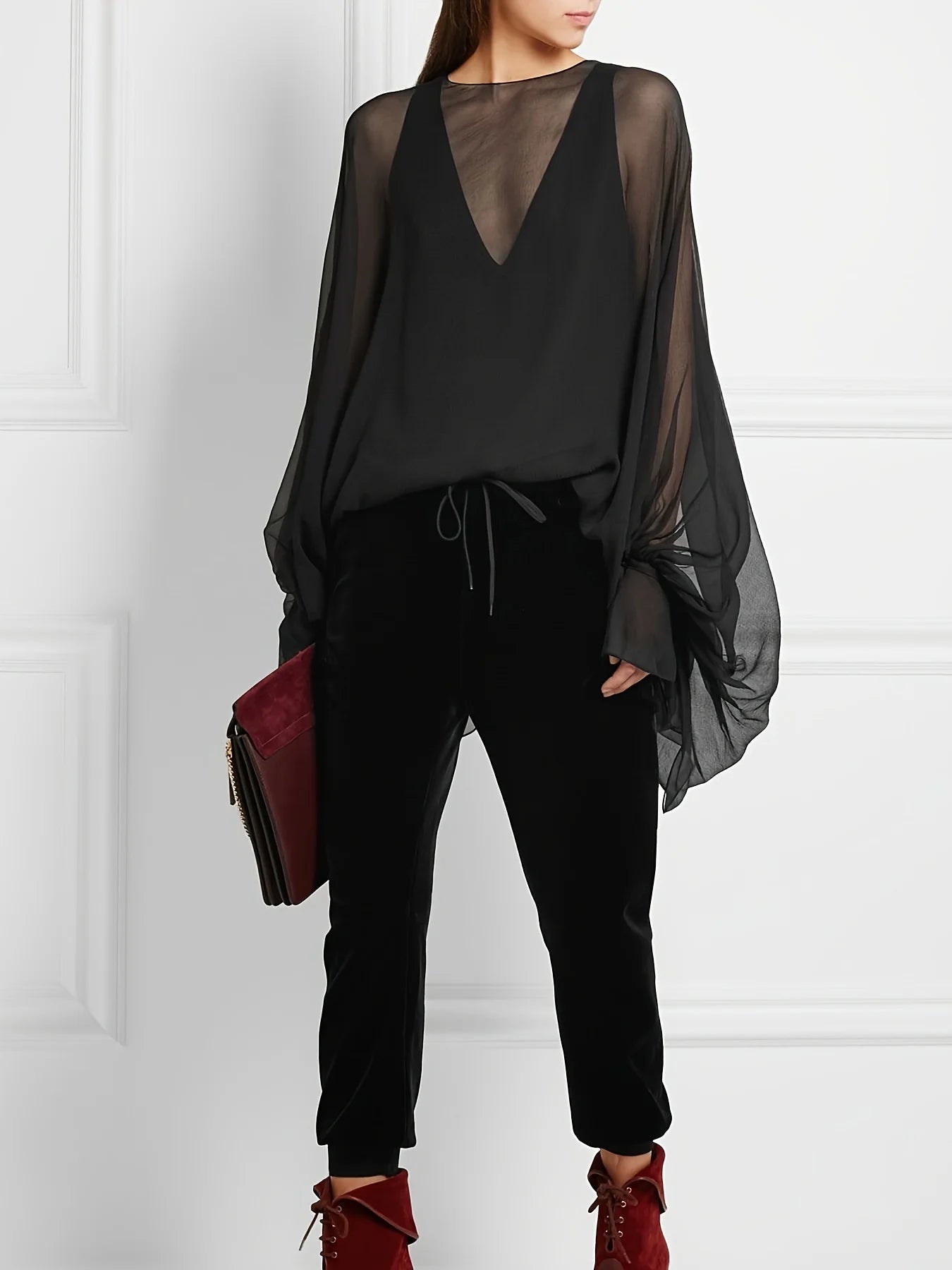 Chiffon Mesh O Neck Blouse