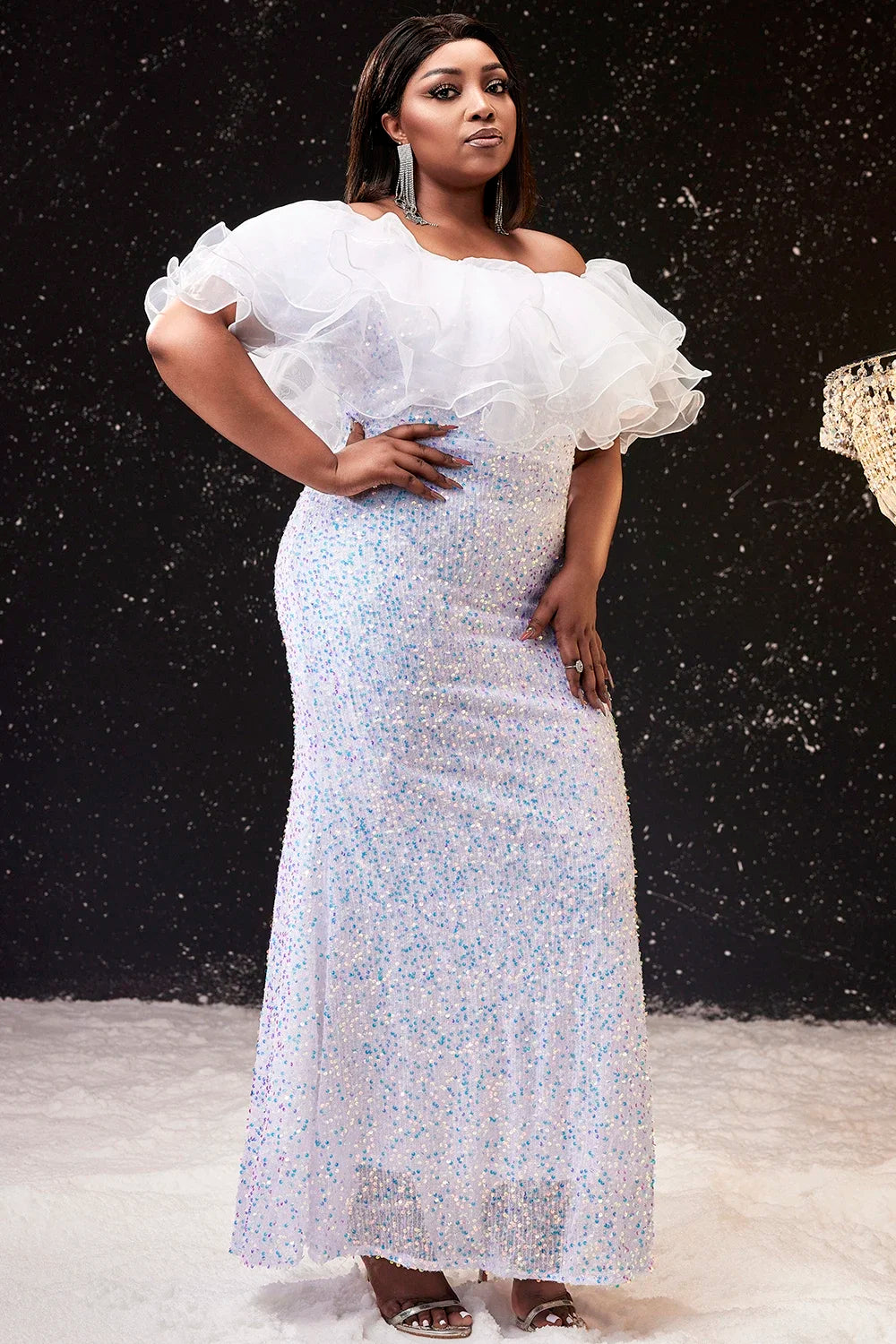 Sequin Off The Shoulder Ruffle Bodycon Mermaid Dress