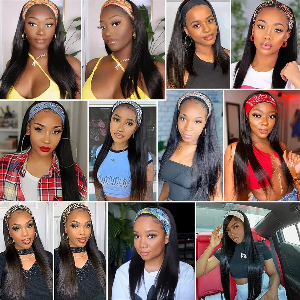 Headband Human Hair Straight Wig