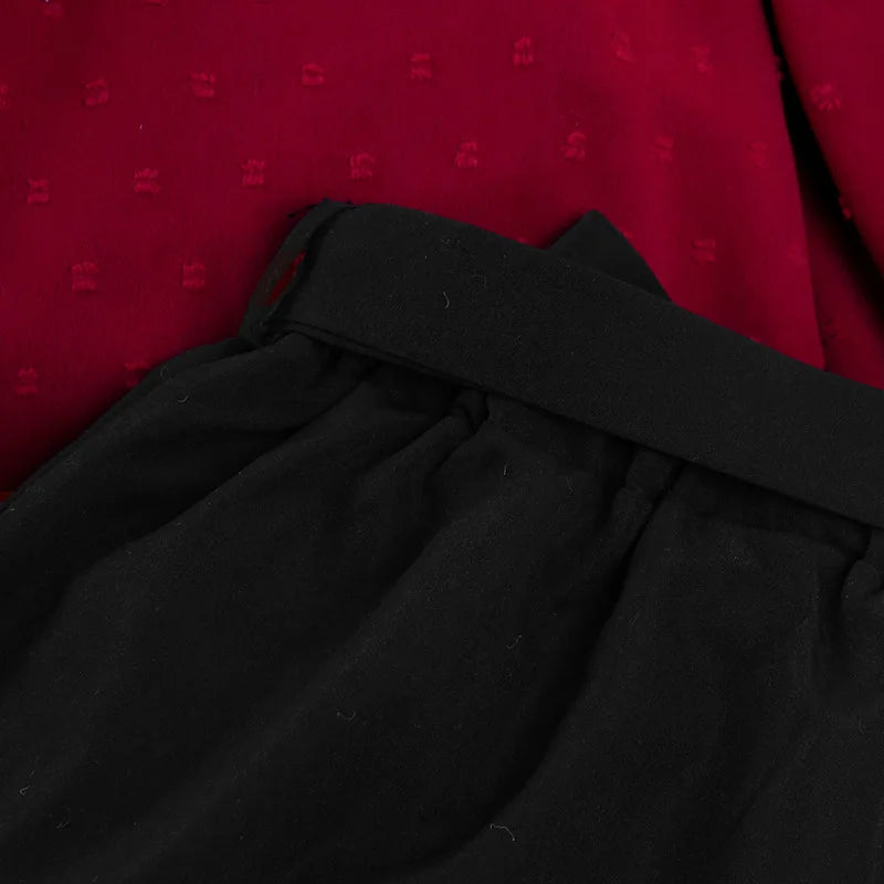 ガールズキッズカジュアル服セット 2024年春夏新作 子供長袖フリルメッシュパッチトップス ショートスカートセット 服
