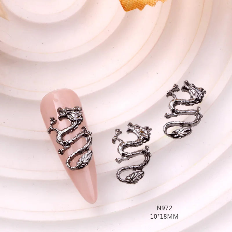 TSZS 10pcs/lot 2024 3D Alloy Silver Gold Chinese Dragon Nail Decorations New Year Chinese Dragon Nail Art Charms