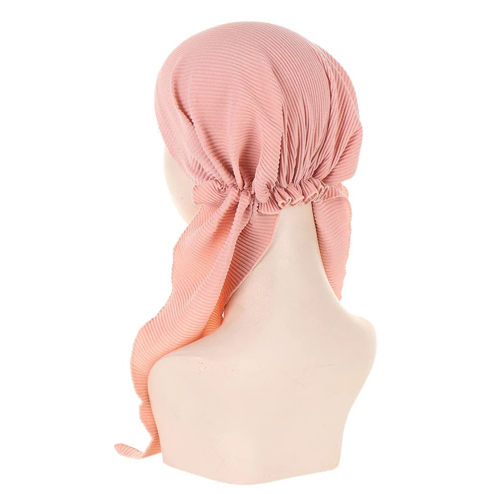 Shiny Glitter Elastic Solid Color Pre-Tied Hijabs Wrap Head Scarf Muslim Turban Bonnet for Women Inner Hat Turbantes Caps Mujer