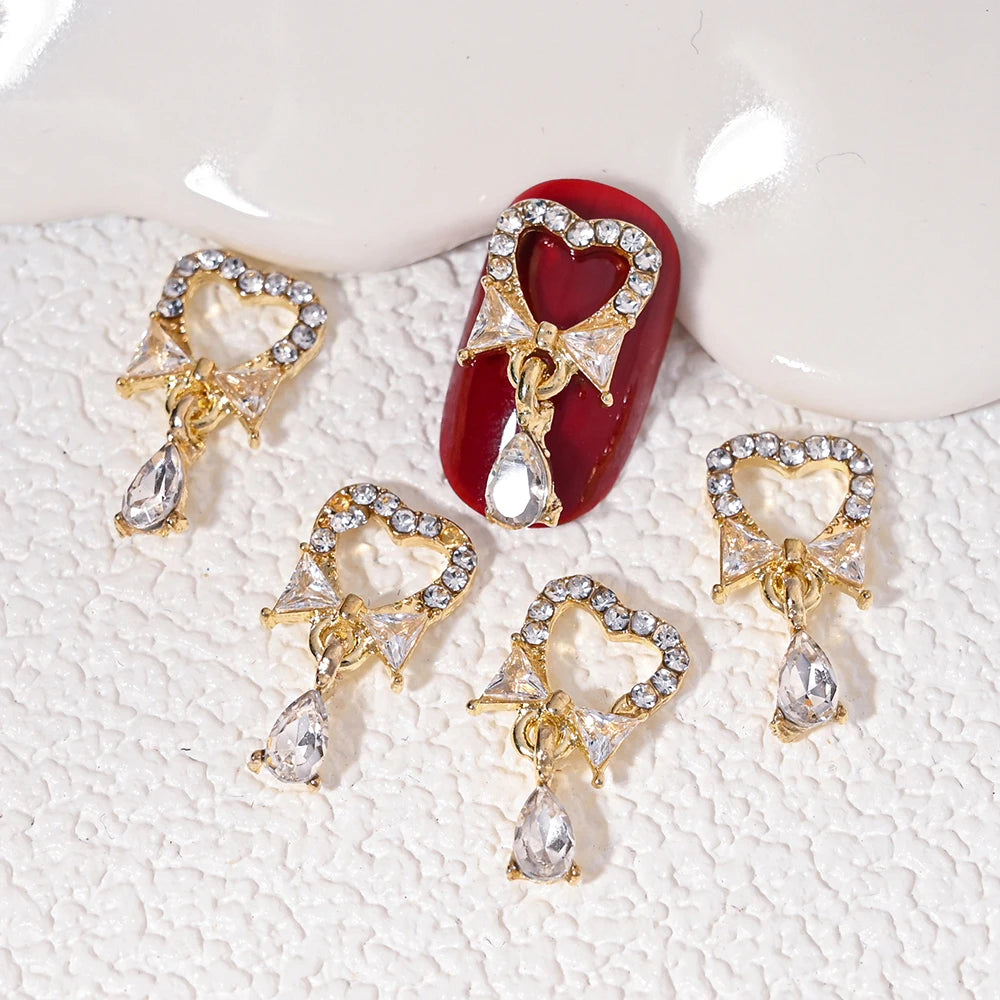 10Pcs Zircon Pendant Luxury Nail Art Charms 3D Gold Metal Nail Crystal Shinying Diamond Flowers/Butterlfy Manicure Accessories