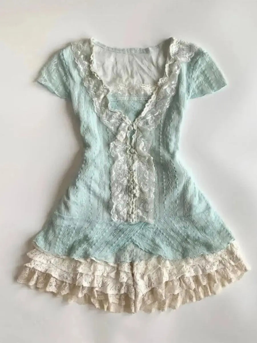Lace Patchwork Dress Two Piece Set