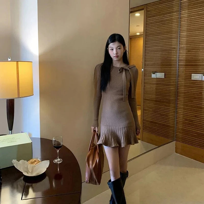 Vintage Bow Knitted Mini Dress