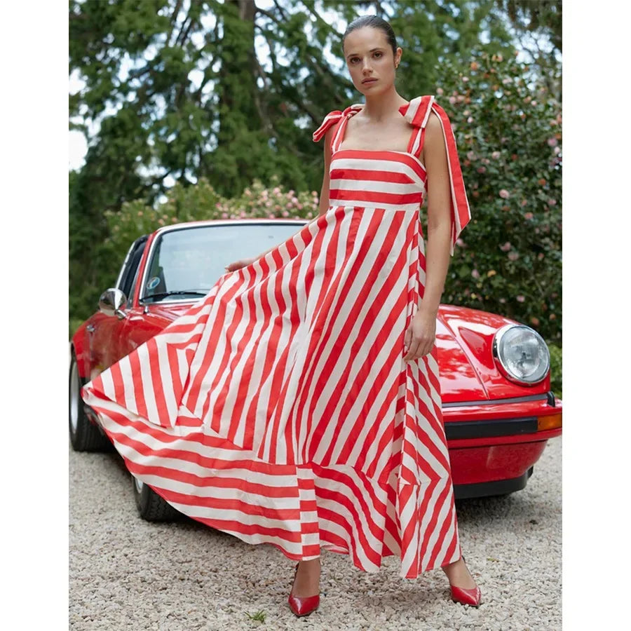 Striped Printing Lace-up Pendulum Dress