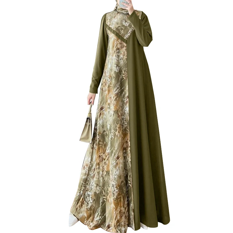 ZANZEA Women Elegant Long Sleeve IsIamic Robe Maxi Vestidos Muslim Patchwork Abaya Dubai Sundress Autumn Floral Printed Dresses