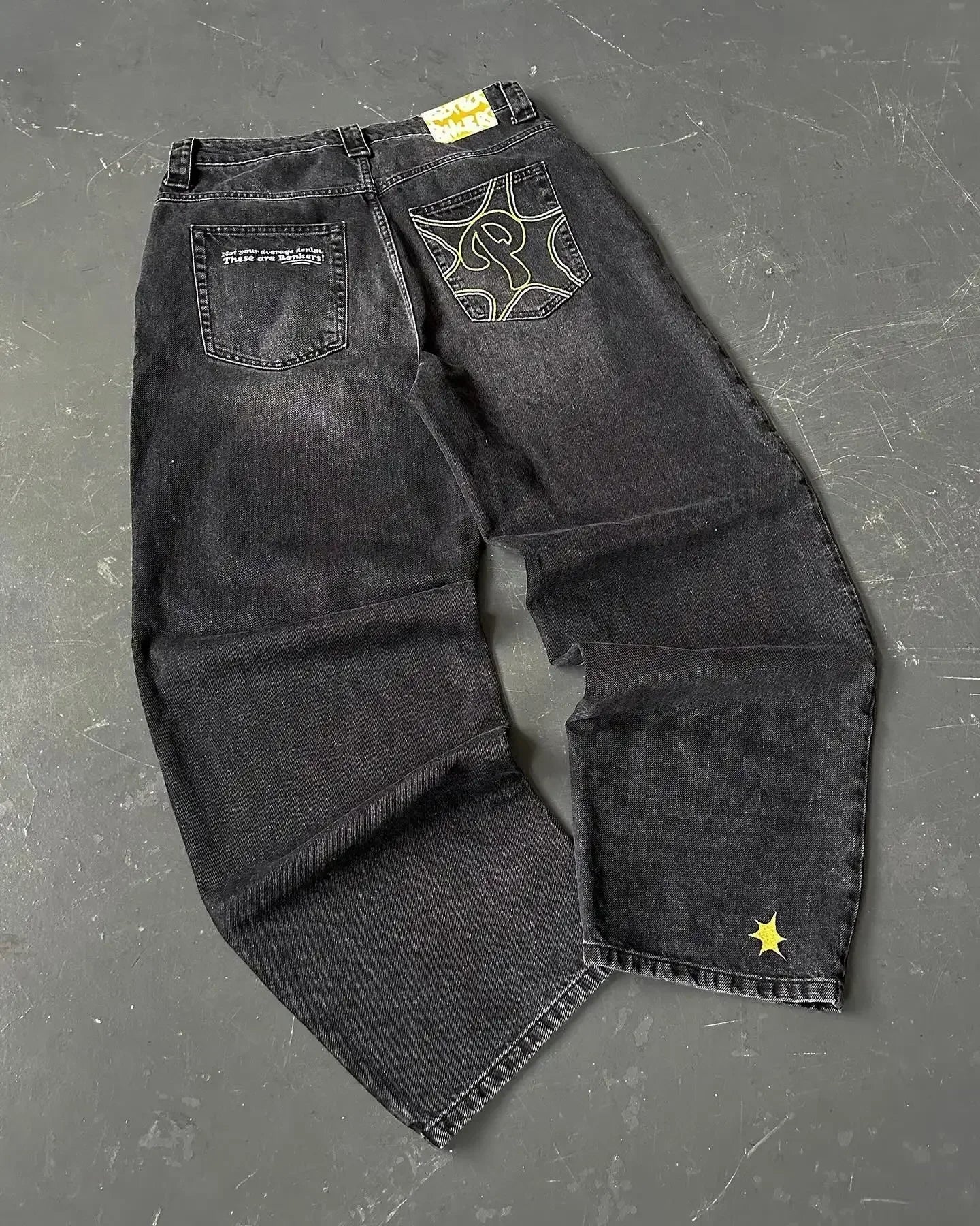 Denim Embroidery Pocket Wide Jeans