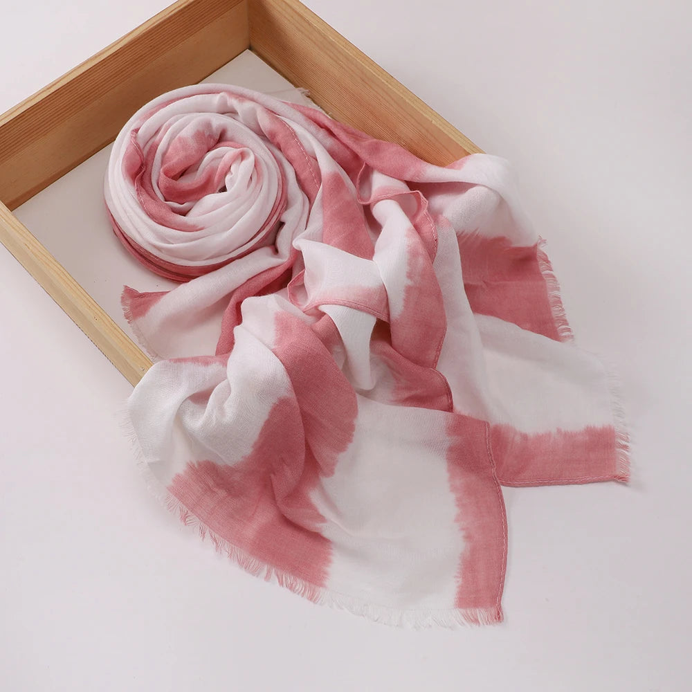New Premium Tie-Dye Hijab Gradient Cotton Scarf Viscose Modal Hijab Headscarf Soft Breathable Hijab for Muslim Women