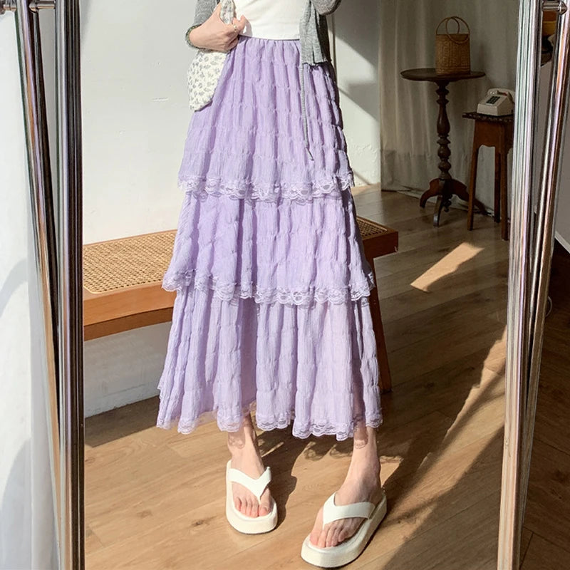 Lace Cake Puff Chiffon Skirt