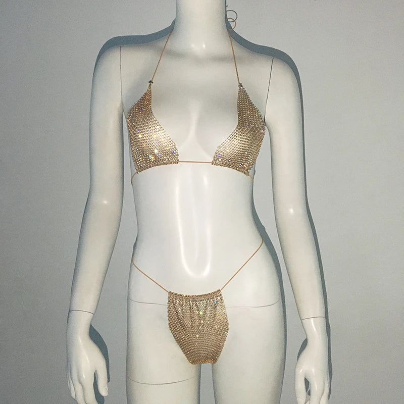 Fishnet Glitter Rhinestone Bikini