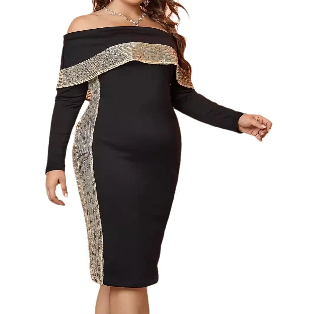 Long Sleeve One Shoulder Glitter Dress