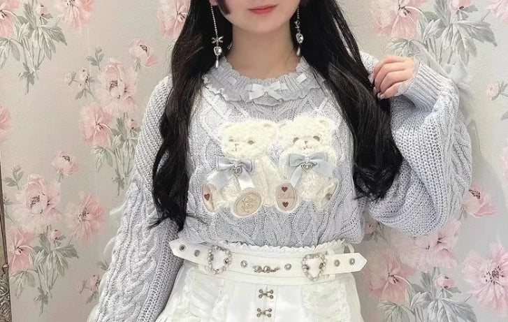 Cartoon Bear Knit Pullover Sweater