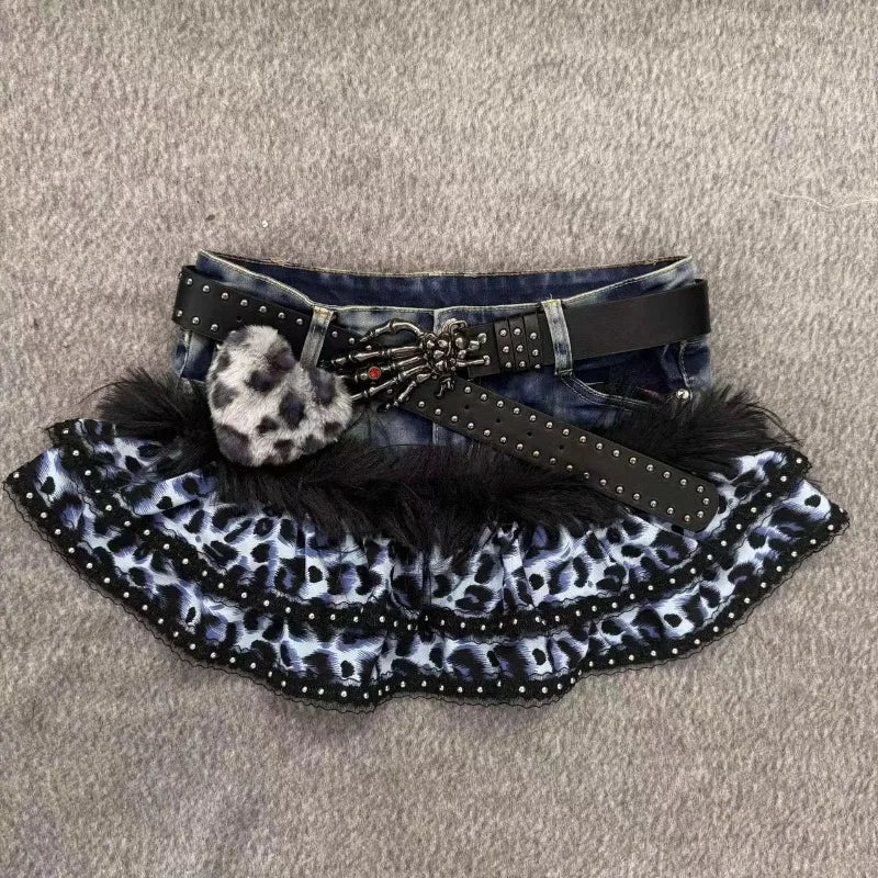 Leopard Print Denim Skirt
