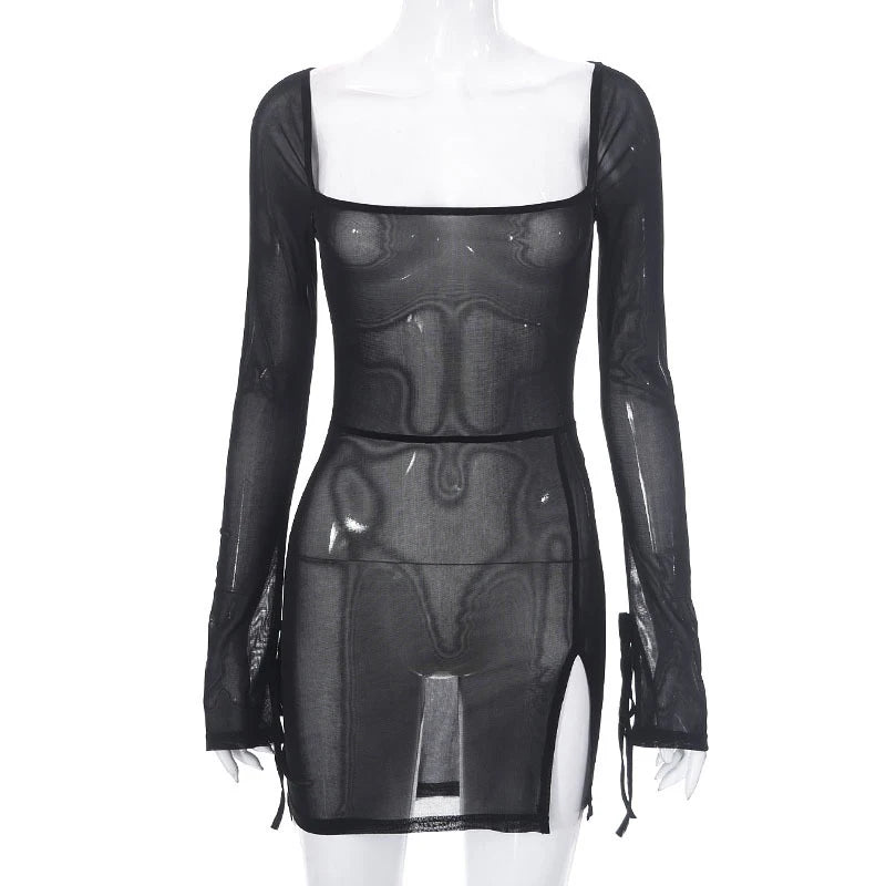 Square Collar Solid Mini Dress