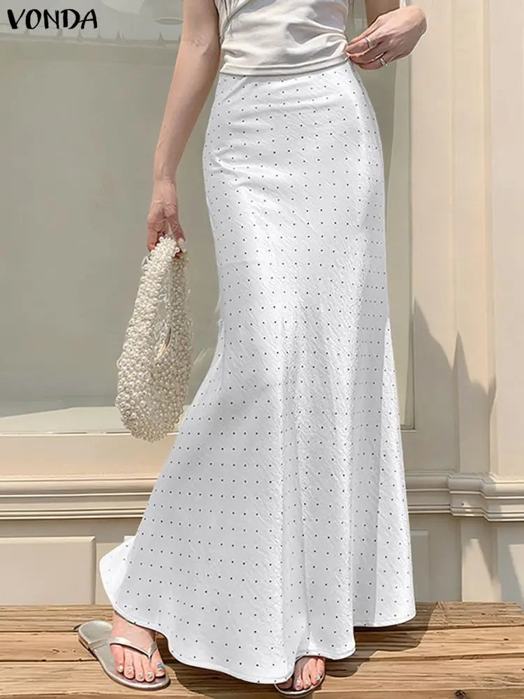 VONDA Polka Dot Satin Maxi Long Skirt