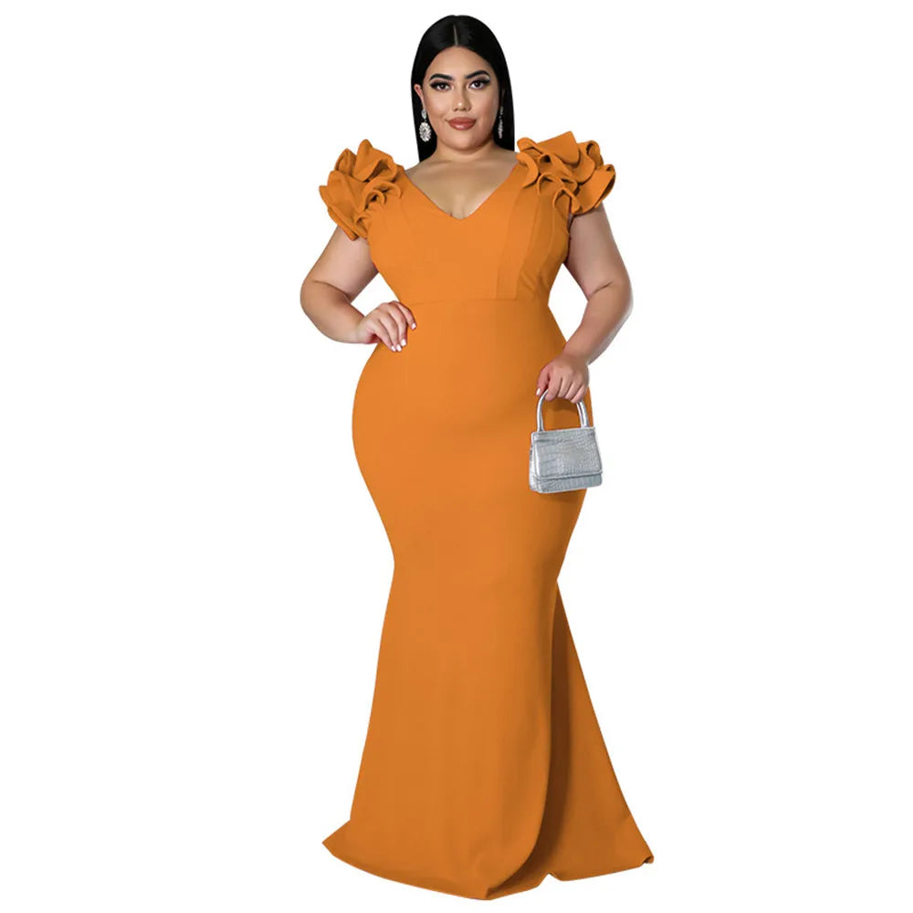 Wmstar Plus Slip Hem Ruffle Sleeve Maxi Dress