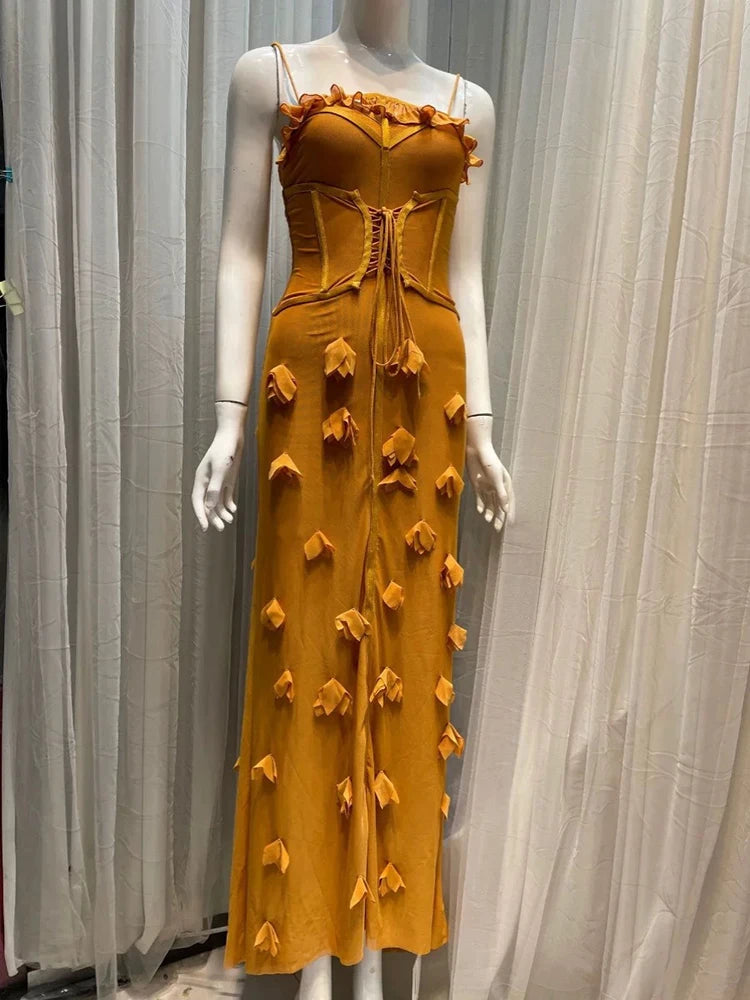 3D Flowers Slim Mesh Dress