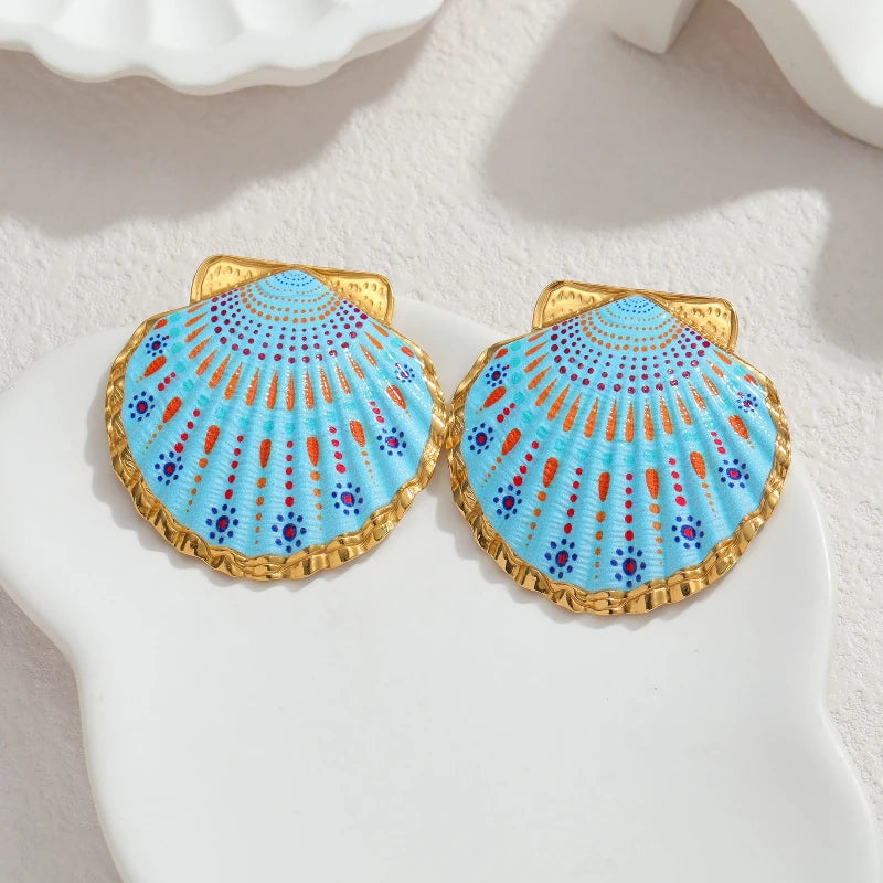 Leo | Metal Painted Shell Earrings Stainless Steel Women Ocean Chic Jewelry Gold High Quality Popular